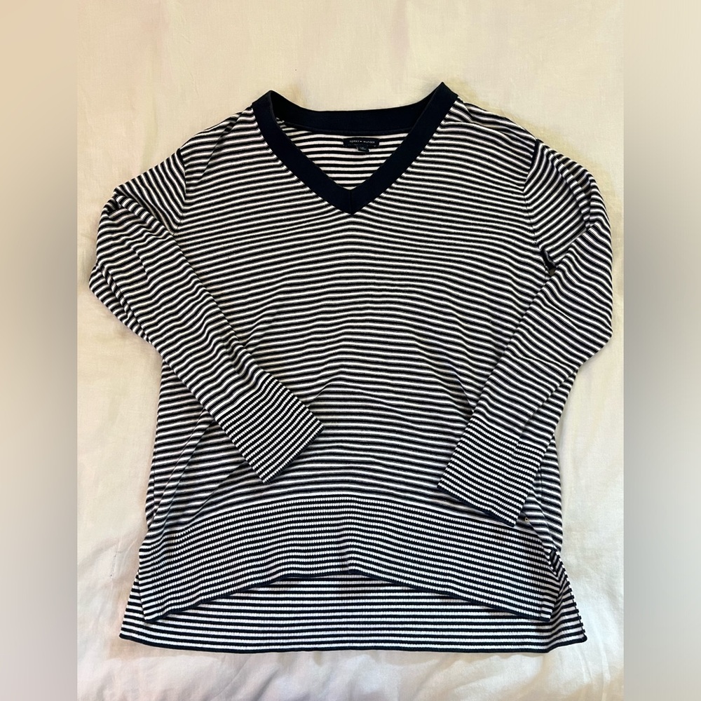Tommy Hilfiger Navy and White Striped Sweater